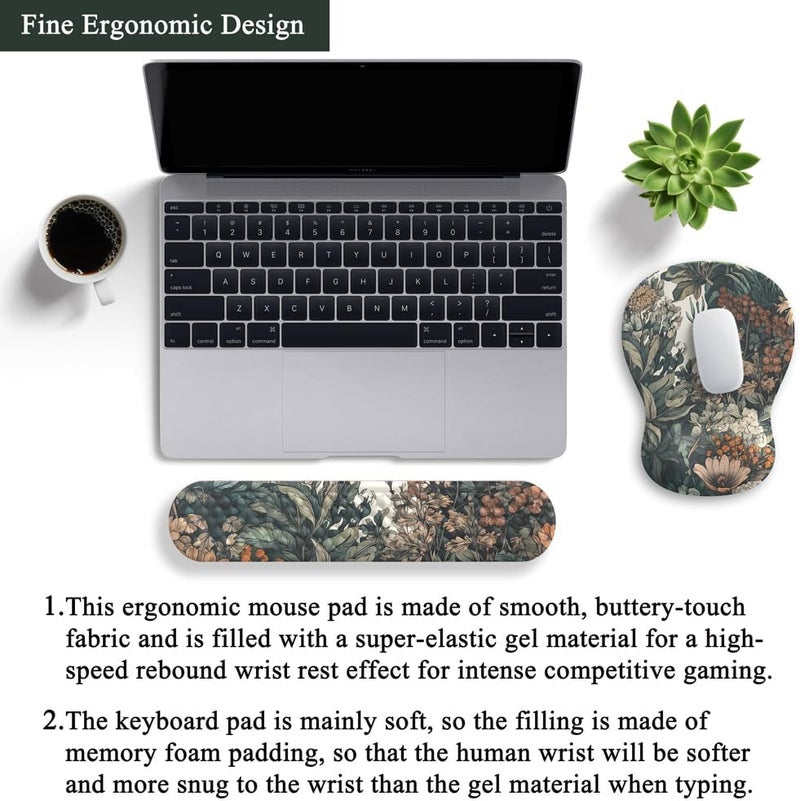 Mechanical Cattle Boho Aesthetic Mouse Pad with Wrist Rest Keyboardpad Vintage Wildflowers Wrist Rest for Computer Keyboard Wrist Rest, Non-Slip Base Home/Office for Computer Keyboard, Made Easy Typing & Relieve - Image 4